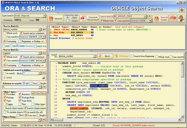 Click to view ORACLE Object Search 1.4 screenshot